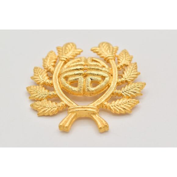 Givenchy Vintage Logo Pin Brooch Brushed Gold 4G Laurel Leaf Chunky Signed BinBA - Picture 5 of 12